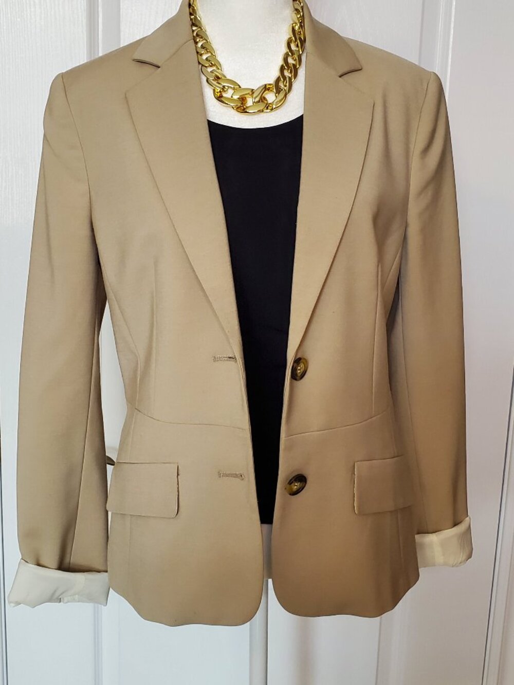 Classic tailored jacket: tan with ivory white lining